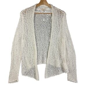 Eileen Fisher Petite Cream Cotton Knit Open‎ Front Cardigan Sweater PL